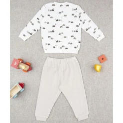 Pijama niño beige autos allover