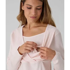 Pijama premamá rosa y gris tartán