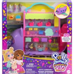 Polly Pocket - Estuche de juego muñeca avión gatito