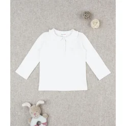 Polo blanco de niña de manga larga