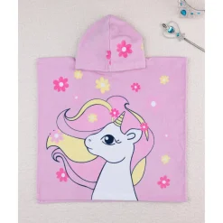 Poncho de playa con capucha para niña – Unicornio