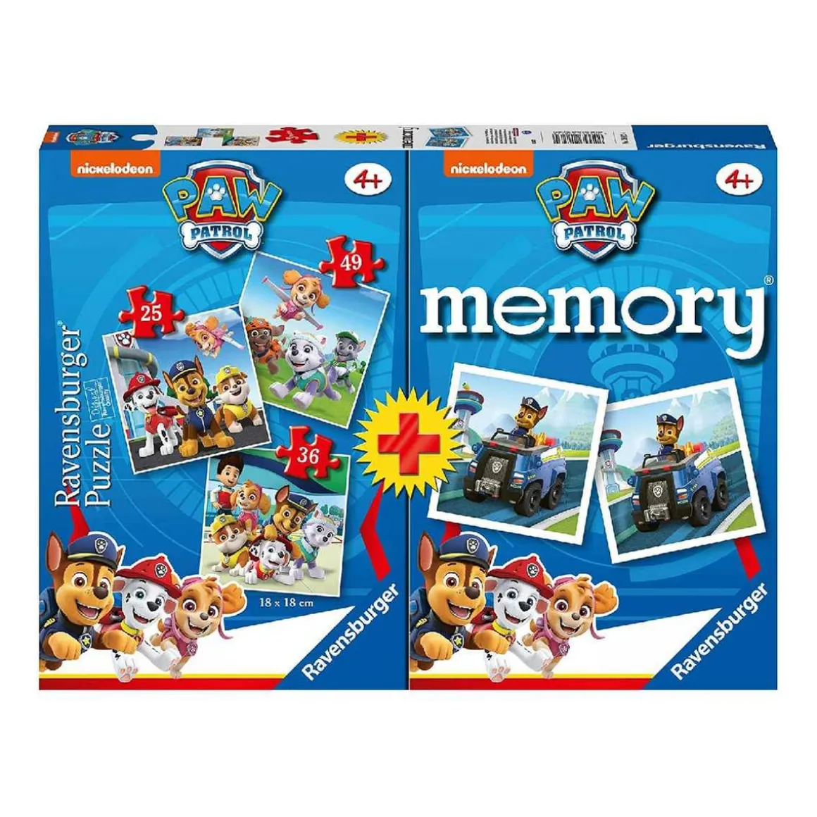Ranvensburger-Patrulla Canina-Pack juego de memoria + 3 puzzles