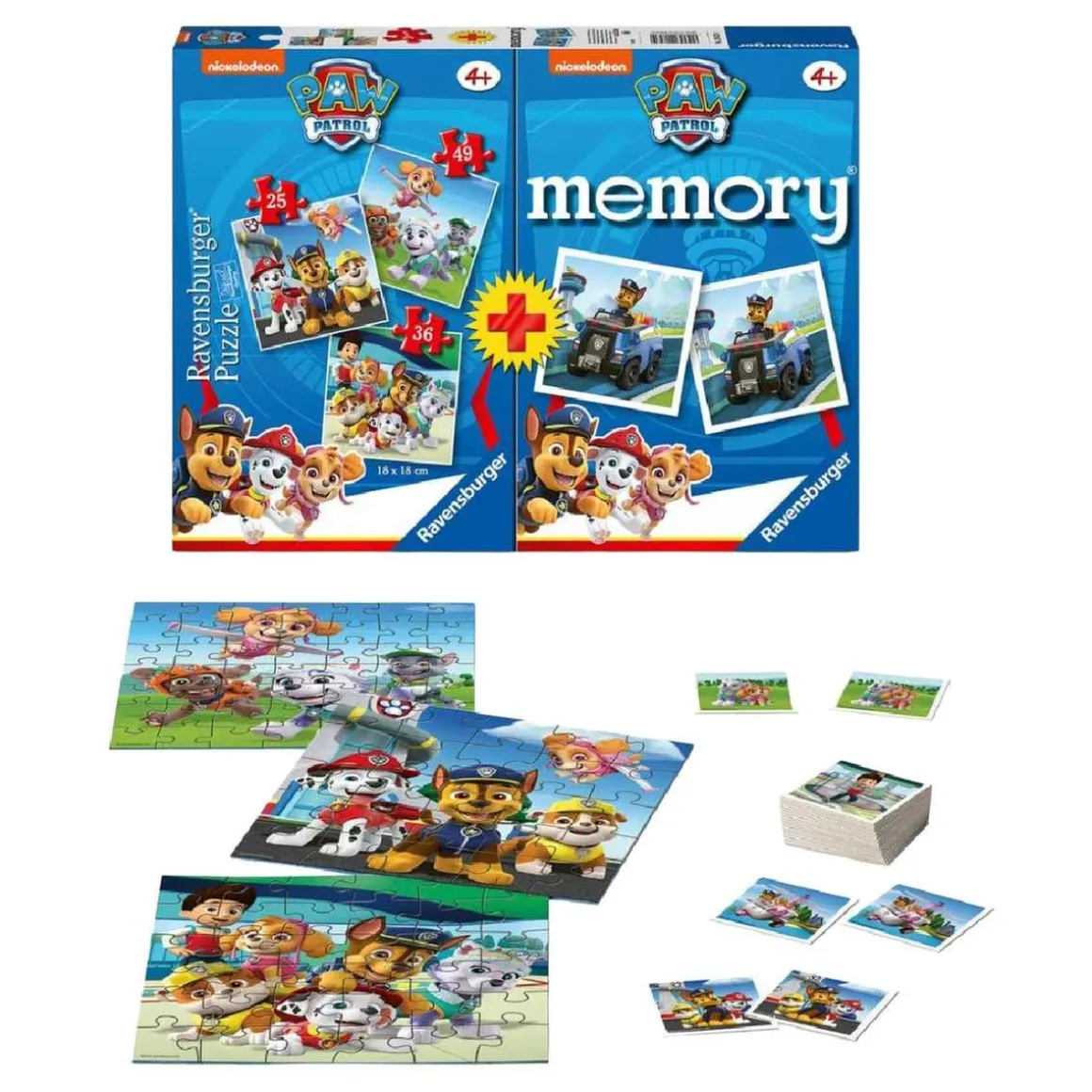 Ranvensburger-Patrulla Canina-Pack juego de memoria + 3 puzzles