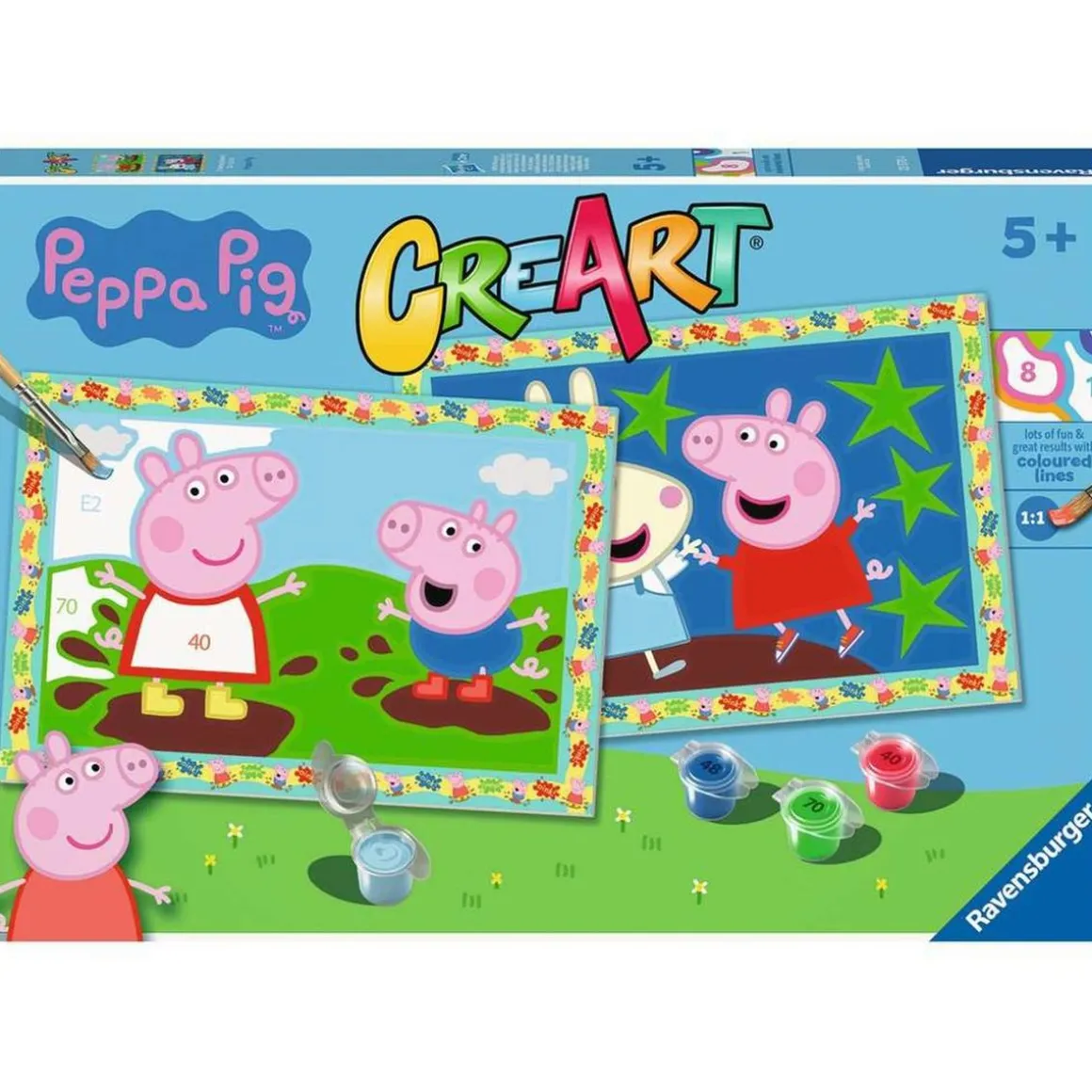 Ravensburger - Peppa Pig - Kit para pintar por números con dos tablas preimpresas y pincel ㅤ