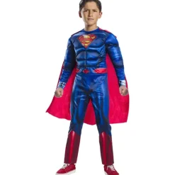 Rubie's - Superman - Disfraz Superman Black Line Deluxe infantil con pecho musculoso y capa ㅤ