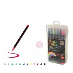 Set de 12 rotuladores con punta de pincel, fibra de nailon y trazos variables ㅤ