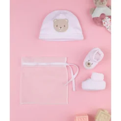 Set de Gorro y Patucos para Bebé Niña en Rosa