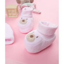 Set de Gorro y Patucos para Bebé Niña en Rosa