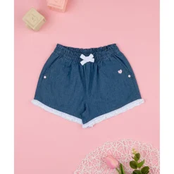 Shorts de chambray/sangallo para niña