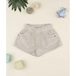 Shorts de pana beige con bordados para niña