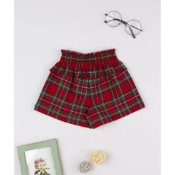 Shorts niña tartán rojo con volante