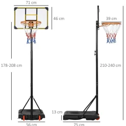 Sportnow - Canasta de baloncesto altura ajustable de 178-208 cm Amarillo y Negro