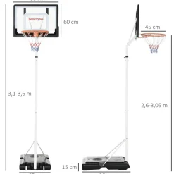 Sportnow - Canasta de baloncesto altura ajustable de 260-305 cm Blanco