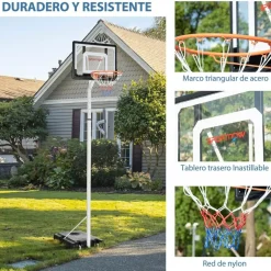 Sportnow - Canasta de baloncesto altura ajustable de 260-305 cm Blanco