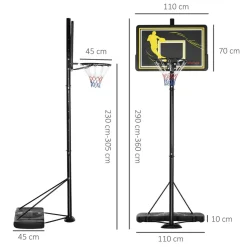 Sportnow - Canasta de baloncesto altura ajustable de 260-305 cm Negro