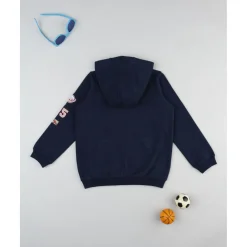 Sudadera con capucha azul para niño con parche decorativo