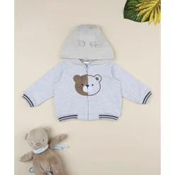 Sudadera gris con capucha y estampado de oso para niño