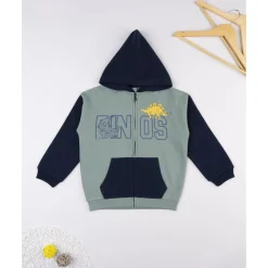 Sudadera niño azul/verde “Dinos” con capucha