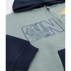 Sudadera niño azul/verde “Dinos” con capucha