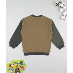 Sudadera niño color block marrón y verde