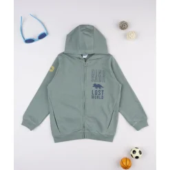 Sudadera niño verde capucha dinosaurios