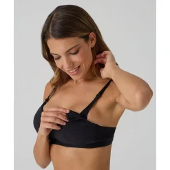 Sujetador de lactancia negro de canalé