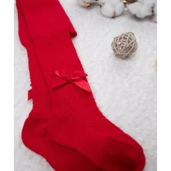 Tights rojas para niña con moñitos