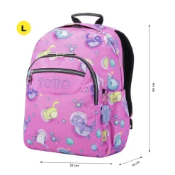 Totto - Mochila escolar adaptable a carro gatos astronautas Acuareles