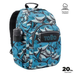 Totto - Mochila escolar adaptable a carro tiburones Acuareles