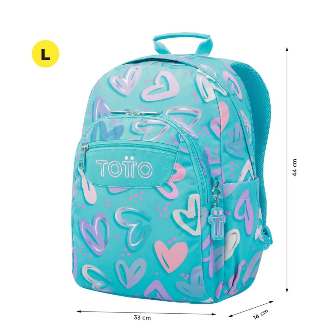 Totto - Mochila escolar adaptable a carro corazones pintados Acuareles