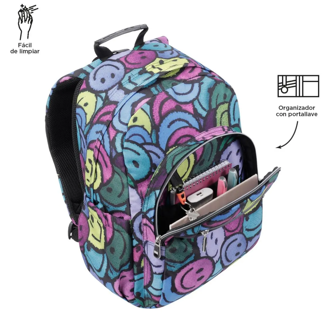 Totto - Mochila escolar adaptable a carro emojis Acuareles