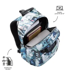 Totto - Mochila escolar adaptable a carro postales y casetes Acuareles