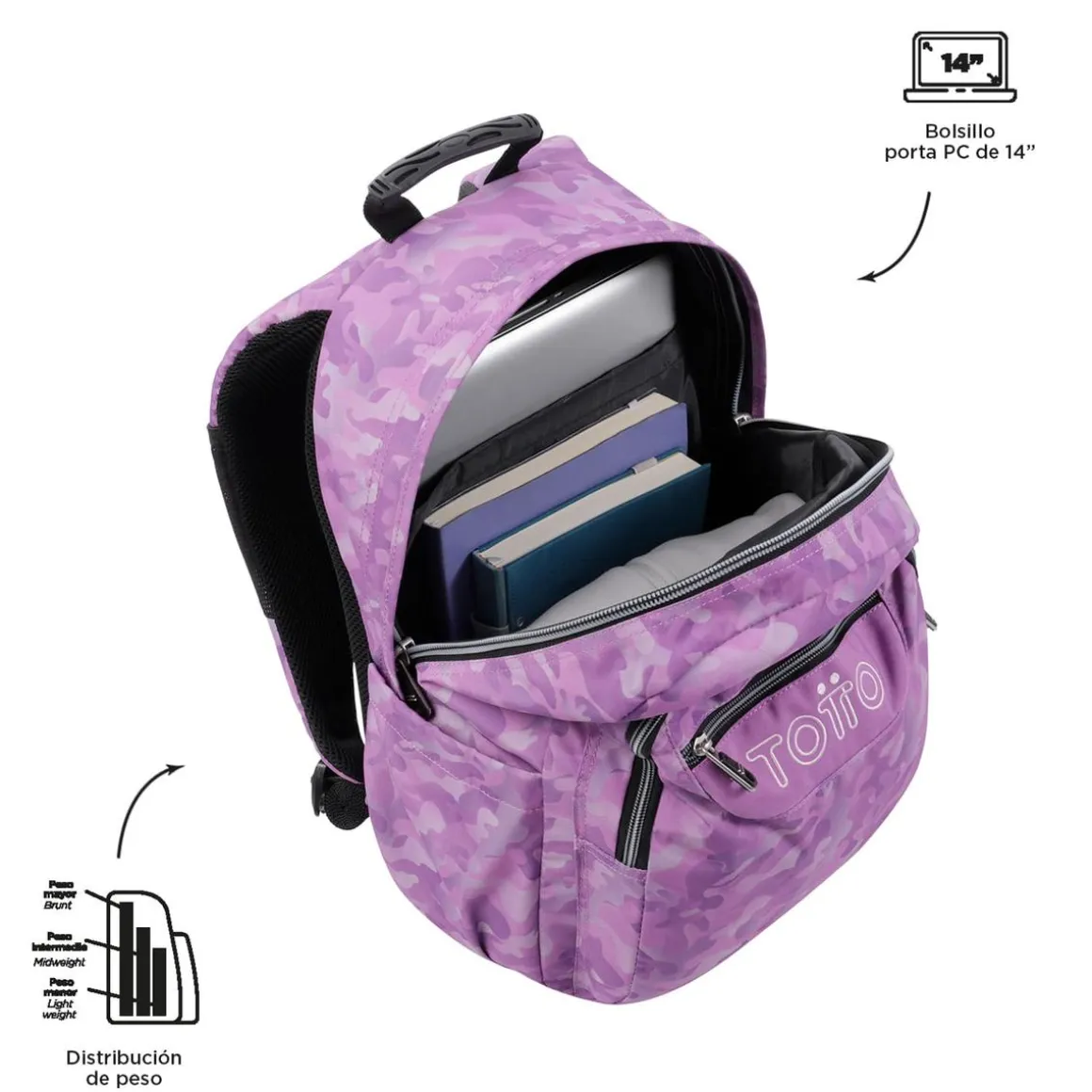 Totto - Mochila escolar camuflaje rosa Acuarela