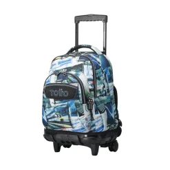 Totto - Mochila escolar con ruedas postales y casetes Renglones