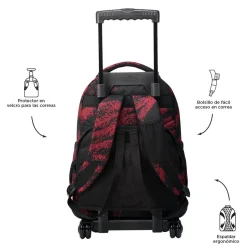 Totto - Mochila escolar con ruedas tiza roja Renglones