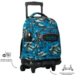 Totto - Mochila escolar con ruedas tiburones Renglones