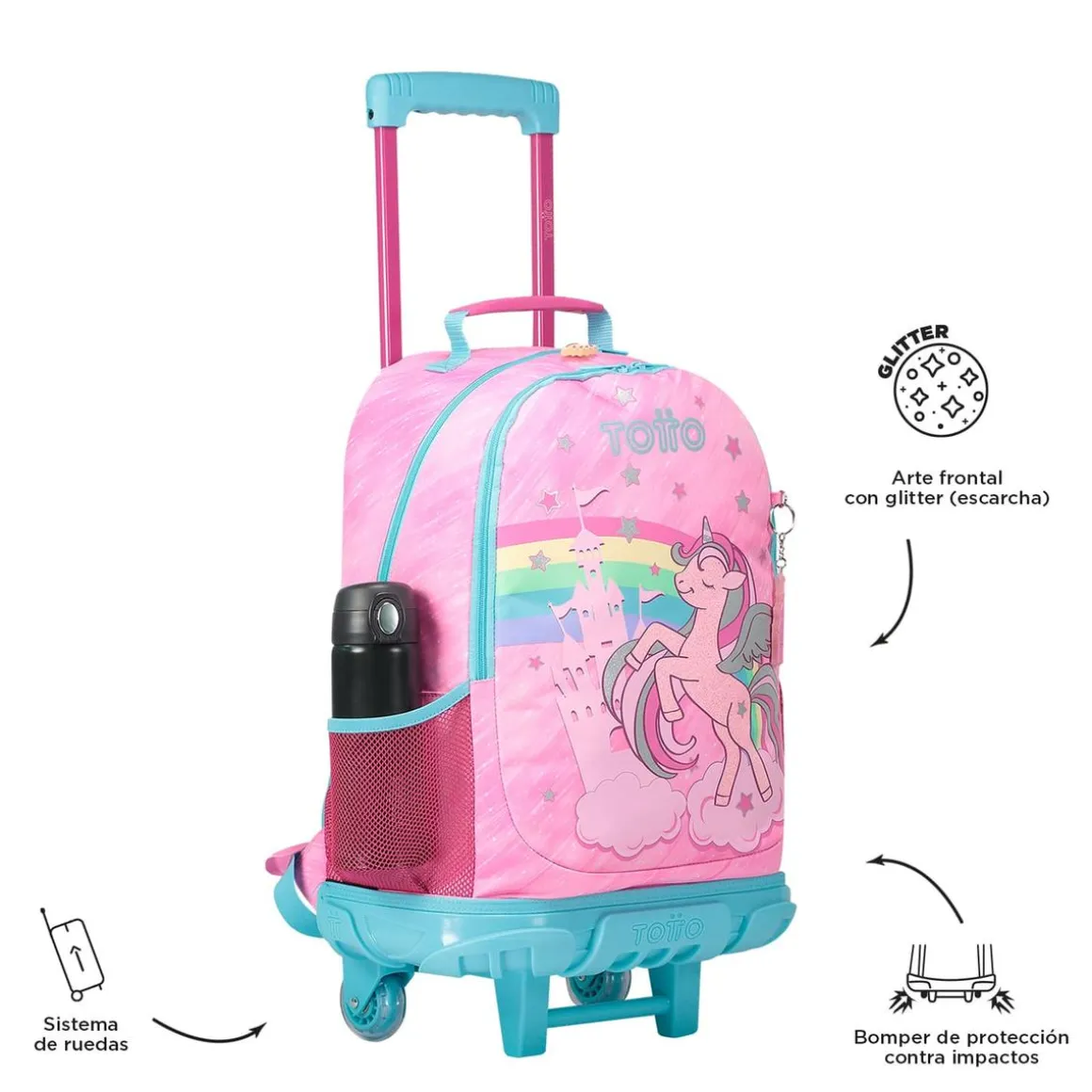 Totto - Mochila escolar con ruedas grande Fantasy