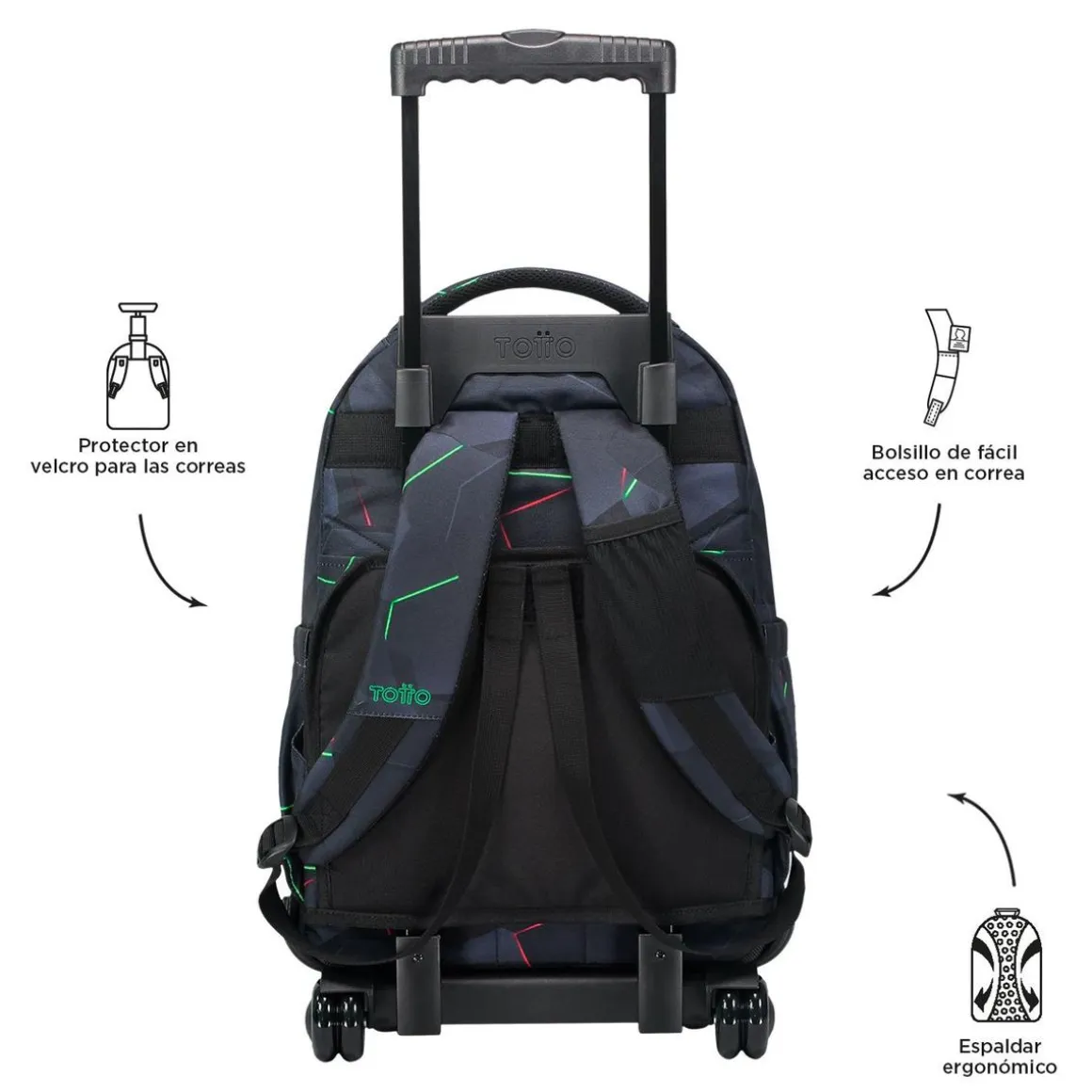 Totto - Mochila escolar con ruedas fractal Renglones