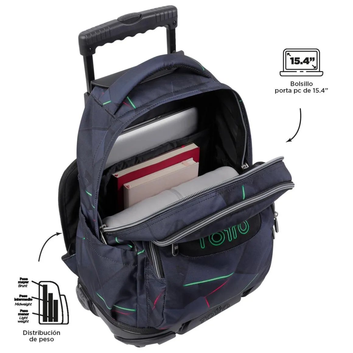 Totto - Mochila escolar con ruedas fractal Renglones