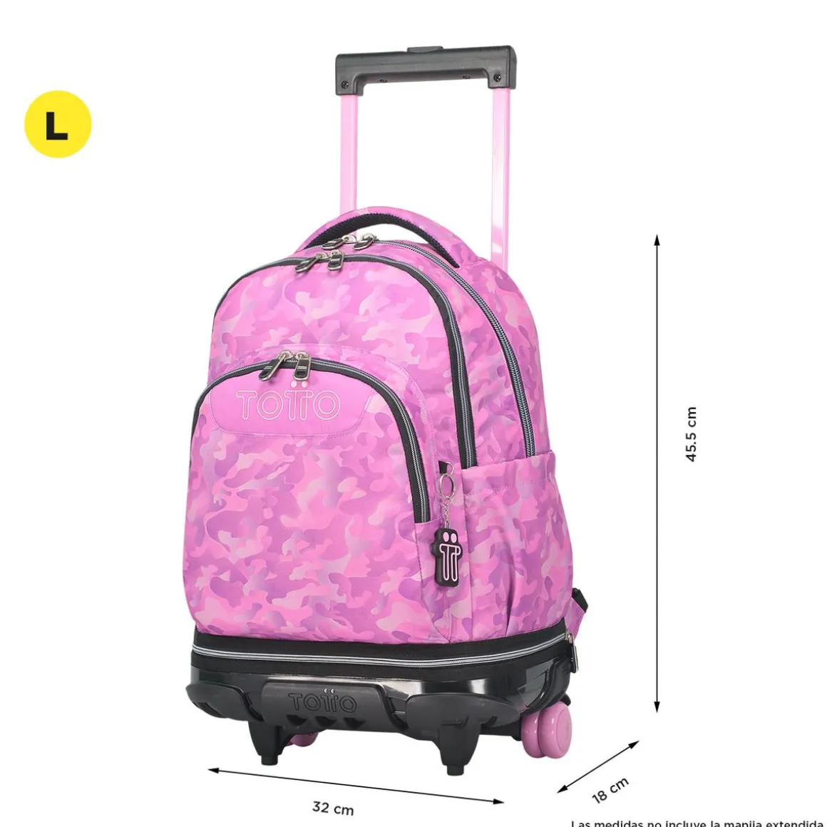 Totto - Mochila escolar ruedas desmontable camuflaje rosa Tiza