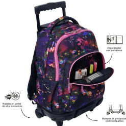 Totto - Mochila Renglones con ruedas - Flower Galaxy