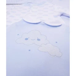 Trajecitos azul celeste y crema con dibujos y rayas