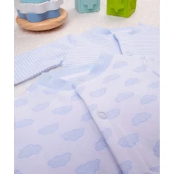 Trajecitos azul celeste y crema con dibujos y rayas