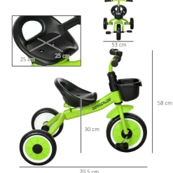 Triciclo con timbre y cesta Verde