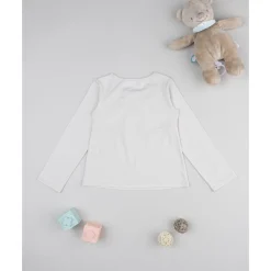 T-shirt beige con cuello bordado para niña