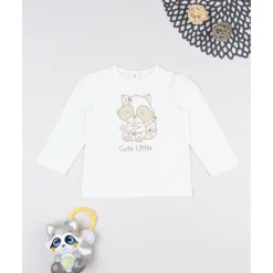 T-shirt niña blanca estampado mapache
