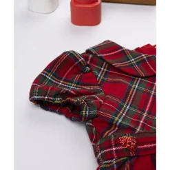 Vestido tartán rojo niña con cuello redondo