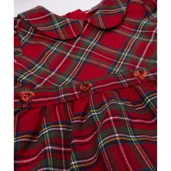 Vestido tartán rojo niña con cuello redondo