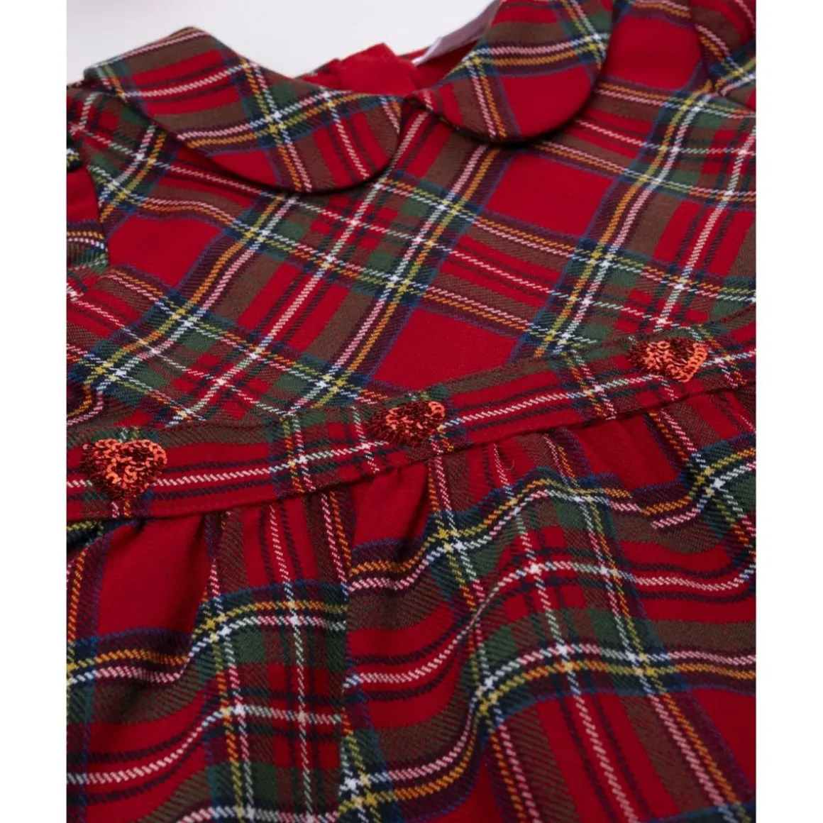 Vestido tartán rojo niña con cuello redondo