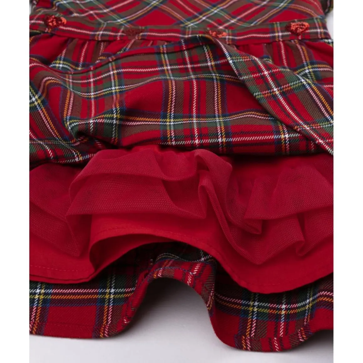 Vestido tartán rojo niña con cuello redondo